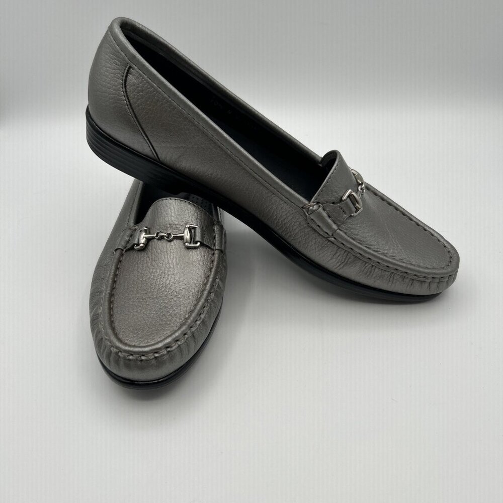 SAS Simplify Loafers Women 10.5 N Pewter Leather Bit Detail‎ Slip On